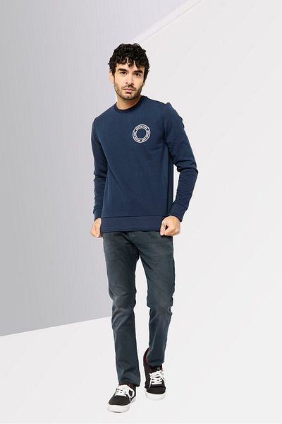 Michael Kors Men Crew Neck Brand Logo Long Sleeves Sweatshirt, Navy