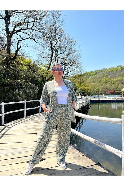 MJORA Set tricotat kimono și pantaloni de mărime mare