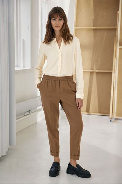 Tchibo Women Regular Fit Wide Leg Solid Palazzo Pants, Brown
