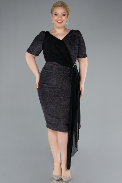 Efelif Βραδινό φόρεμα με κοντό μανίκι Glitter Midi Plus Size ABK41000