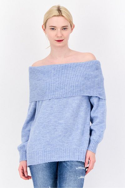 Don't Call Me Jennyfer Women Off-shoulder Neckline Knitted Sweater, Sky Blue