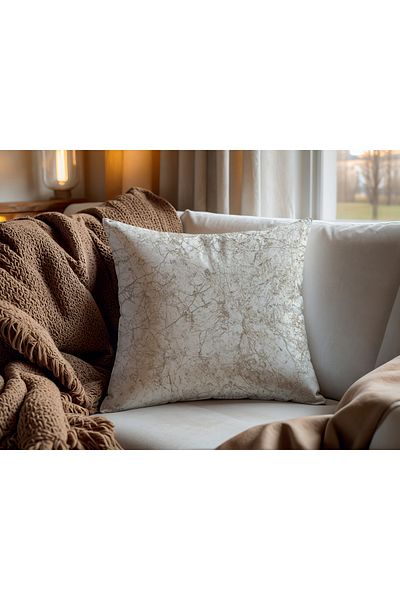 Meine Home Marble Patterned Cream Linen Throw Pillow Cover 2 Pieces