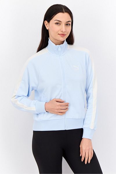 Puma جاكيت رياضي نسائي بأكمام طويلة من Iconic T7، أزرق فاتح/أبيض