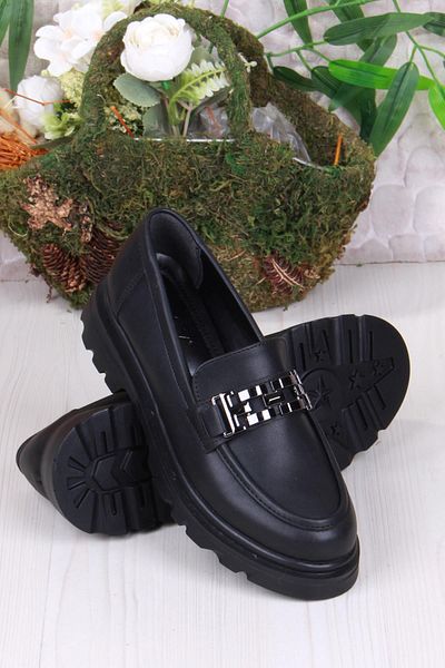 fort 35801 Black Skin Buckle Detailed Comfortable Loafer Women's Shoes