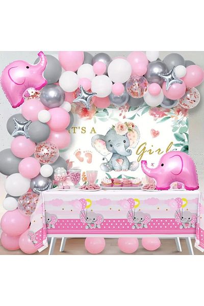 CANSIN Pink Elephant Birthday Balloon Set
