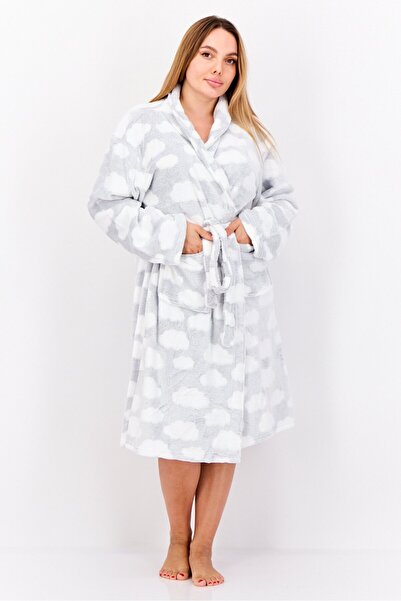 XOXO Women Textured Belted Bath Robe, White