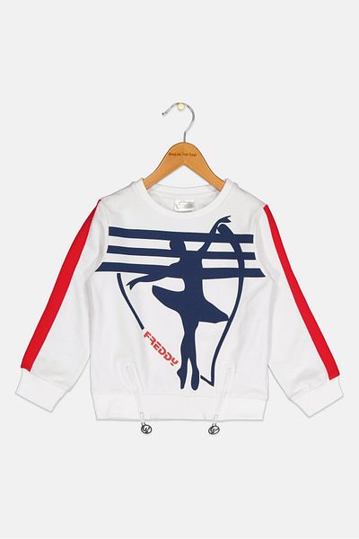 FREDDY Toddlers Girl Crew Neck Graphic Printed Long Sleeves Sweatshirt, White