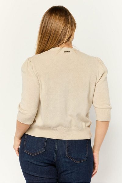 Michael Kors Women Crew Neck Puff Sleeve Rib Knit Blouse, Khaki