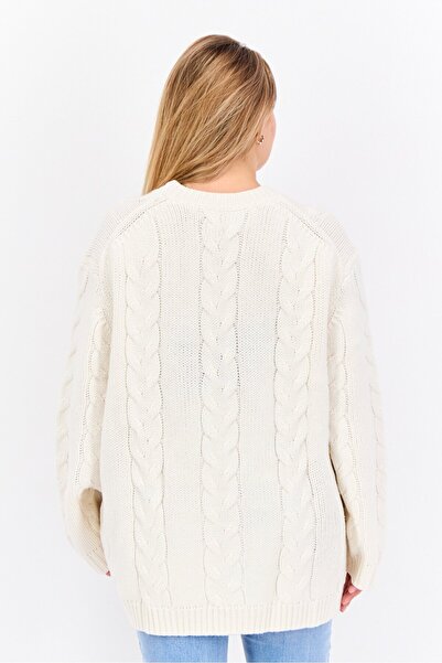 Lyle & Scott Women Crew Neck Long Sleeve Knitted Sweater, Off White