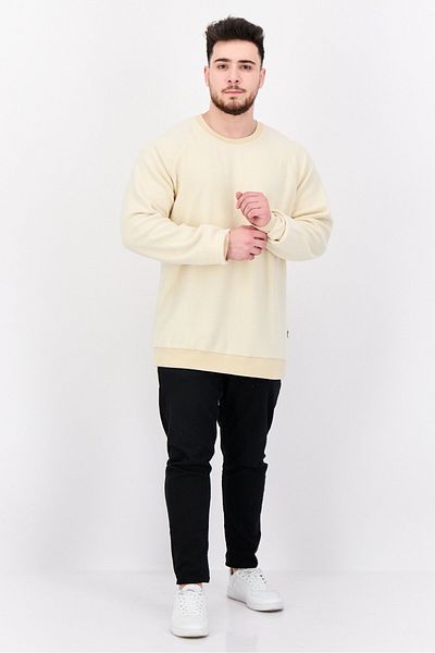 Feat Men Crew Neck Solid Long Sleeves Sweatshirt, Beige