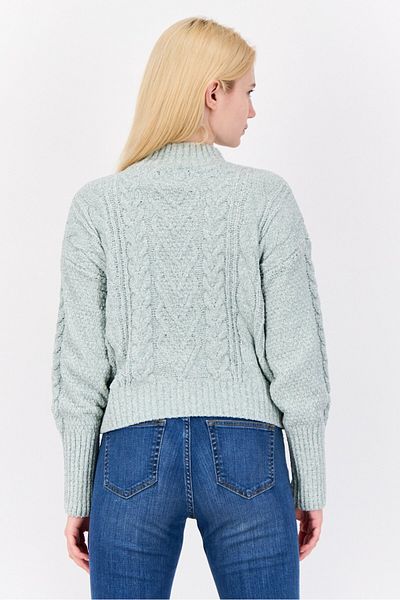 PİNK ROSE Women Mock Neck Knitted Sweater, Light Sage Green