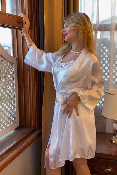 Madame Mercy Special Boxed Silky Satin White Dressing Gown (Dowery, Bundle, Engagement)