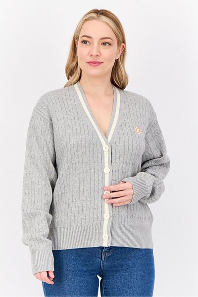 Esprit Women V Neck Knitted Cardigan, Grey