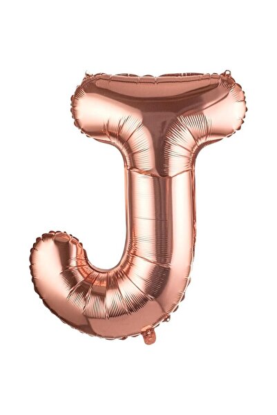 Flippy Balon folie metalică litera J, 100 cm, heliu sau aer, pachet individual, paie, auriu roz