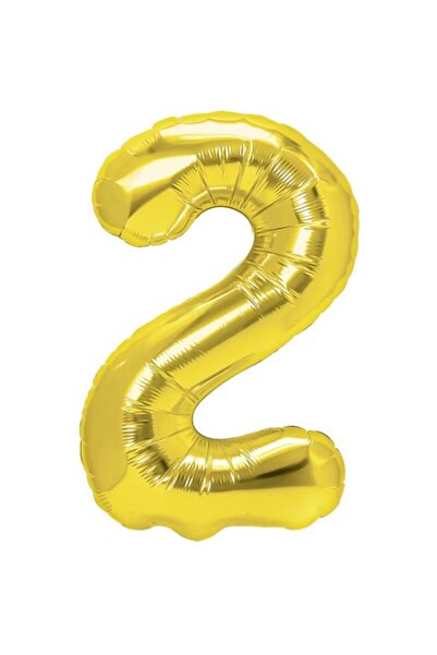 Flippy Balon folie metalică - Numărul 2, Temă ziua de naștere, 40 cm, Auriu, ...