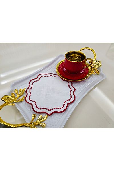 AYNAKIŞÇEYİZ 6 Pcs Pıtpıt Pattern Linen Fabric Coffee Cocktail Napkins & Coasters