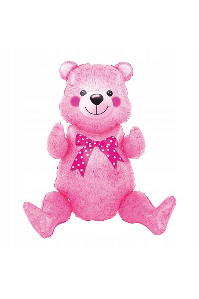 Flippy Balon, , Figurina Animalute, Model Ursulet Asezat, Tematica Aniversare, 44x82.5 Cm, , Roz
