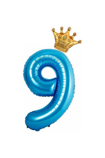 Flippy Balon folie metalică, număr cu coroană, 100 cm, albastru (numărul 9)