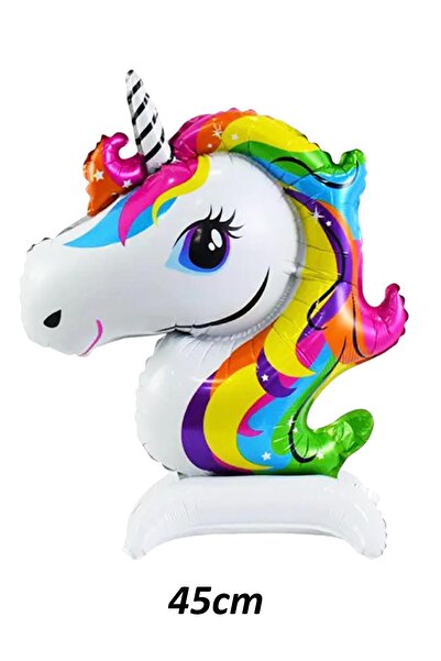 Baloncum Ayaklı Unicorn Folyo Balon Dik Durabilen Masa Üstü Boy Balon 45cm