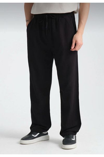 LC Waikiki New Season Elastic Waist Wide Leg Baggy Men's Linen Summer Trousers