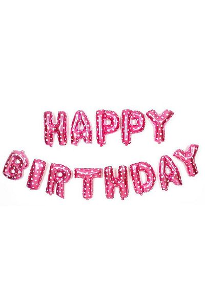 Flippy Set 13 Baloane Folie, , Tip Ghirlanda, Model Happy Birthday, 40 Cm, Roz