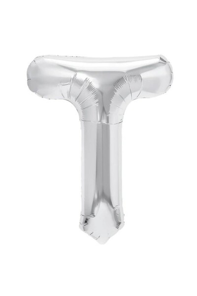 Flippy Metallic Foil Balloon Letter T, 80 cm, Helium or Air, Individual Pack, Straw Included, Silver