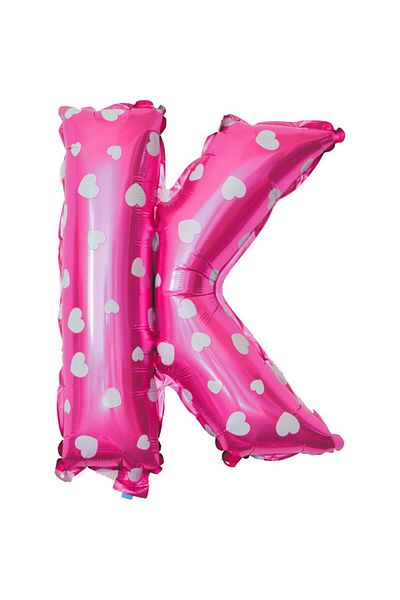 OEM Letter K Metallic Foil Balloon, 40 cm, With Heart Print, Inflated with Helium or