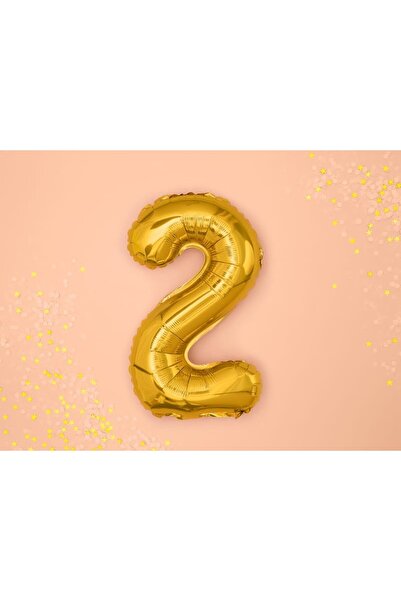 Alista Home Balon din folie metalică Alista Home, Figură număr, 80 cm, Tematică aniversară, Ambalaj individual, Pai inclus, Umflabil cu aer sau heliu, Auriu, Numărul 2