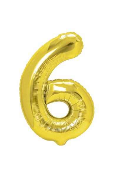 Flippy Balon folie metalică numărul 6, 40 cm, auriu, pachet individual, pai i...