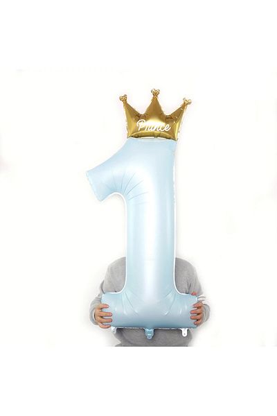 Flippy Balon, , Cifra 1, Model Coroana Print, 91 Cm, , Albastru