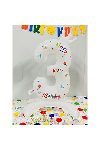 Flippy Balon, Flippy, Cifra, Model 3 cu Happy Birthday Scris, 81 cm, , Alb