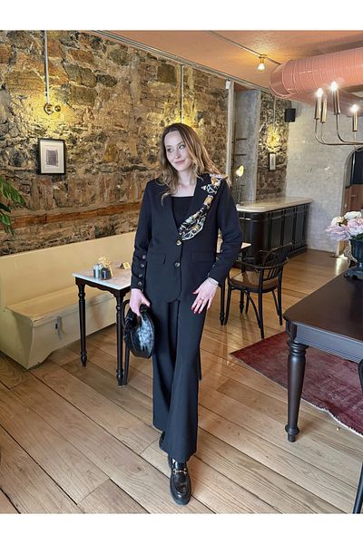 monanora Palazzo Pants Short Crop and Blazer Jacket Three Piece Suit