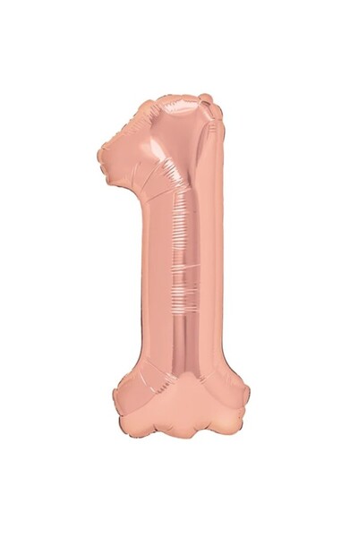 Flippy Balon folie metalică - Numărul 1, 80 cm, Auriu roz, Include pai