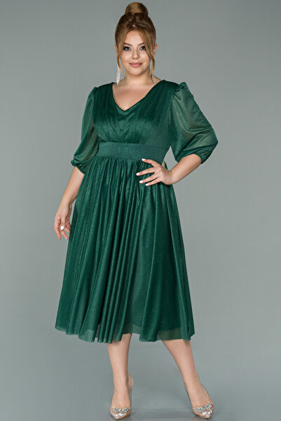 Efelif Capri Sleeve Glitter Midi Plus Size Evening Dress Abk38848