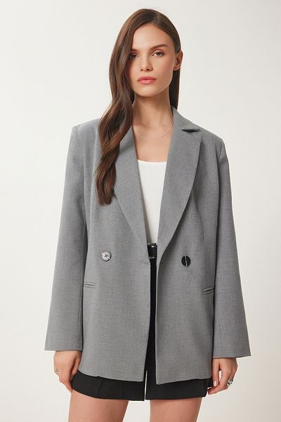 Lovelyİstanbul Padded Woven Blazer Jacket - Gray Lus0120