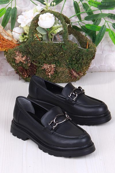 fort 35828 Black Skin Buckle Detailed Comfortable Loafer Women's Shoes