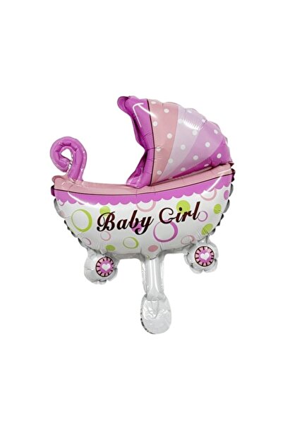 Teo Balon din Folie Metalizata, , Mini Figurina, Model Carucior Bebelus, Tematica Gender Reveal, 39x29