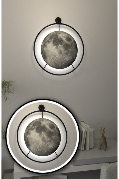 Wallover Design MoonGlass BEYAZ LEDLİ (Kablosuz Pilli Ledli) Dolunay Modern D...