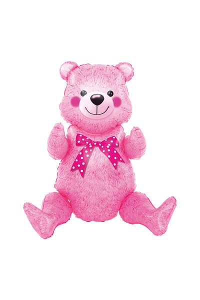 Flippy Balon, , Figurina Animalute, Model Ursulet Asezat, Tematica Aniversare, 44x82.5 Cm, , Roz