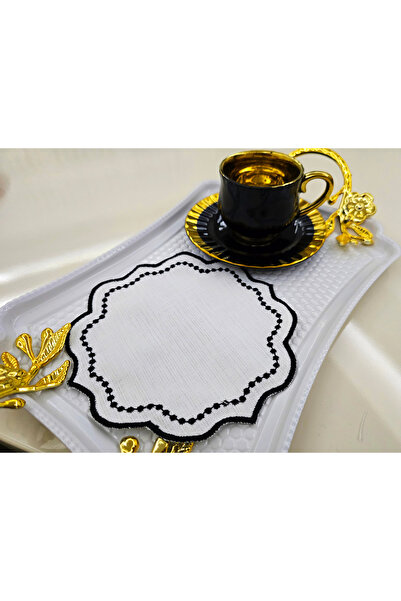 AYNAKIŞÇEYİZ 6 Adet Pıtpıt Desen Keten Kumaş Kahve Yanı Kokteyl Peçetesi & Bardak Altlığı