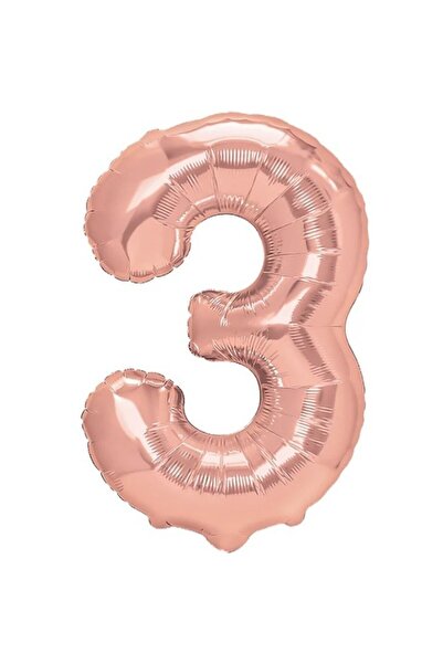 Flippy Foil Balloon Number 3, Rose Gold, 100 cm, Individual Pack, Straw Included