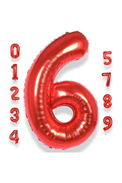 Flippy Metallic Foil Number Balloon 40 cm, Red, Number 6, Straw Included