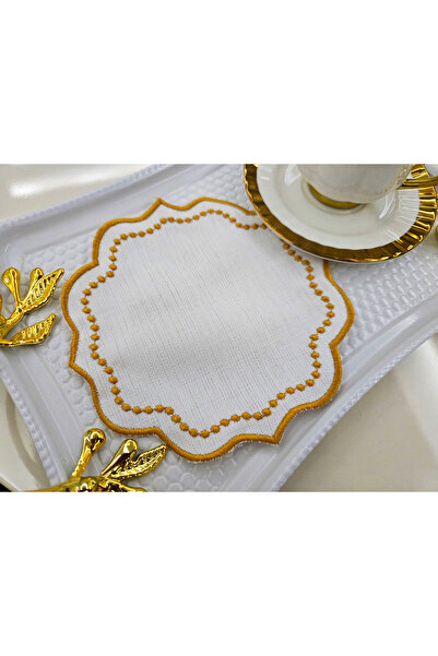 AYNAKIŞÇEYİZ 6 τεμάχια λινό ύφασμα με σχέδιο Piptit Καφέ Σετ κοκτέιλ και σουβέρ