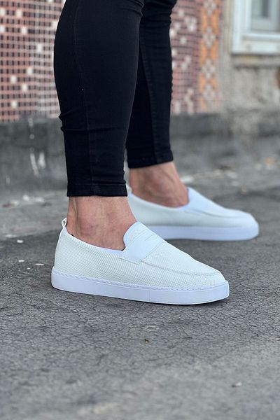 K&A White Knitwear Ballerina Men's Casual Shoes