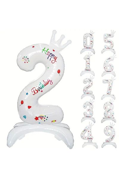 Flippy Balon, Flippy, Cifra, Model 2 cu Happy Birthday Scris, 81 cm, , Alb