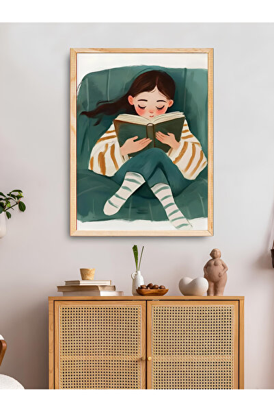woodhomeworks Tek Li Salon Ofis Dekor Tablo Şirin Kitapcı Kız Ttk