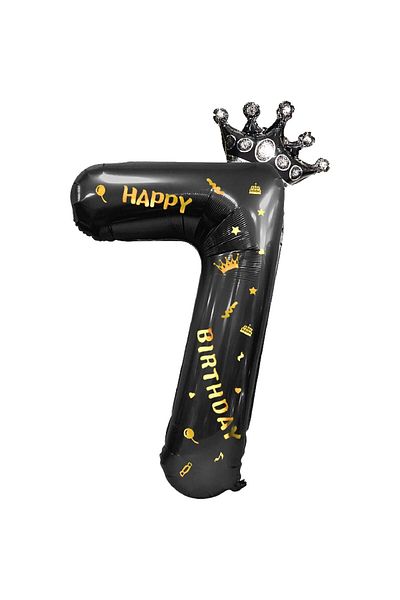 Flippy Balon Flippy, Cifra si Coroana, Scris Happy Birthday, 100 cm, , Negru, Cifra 7