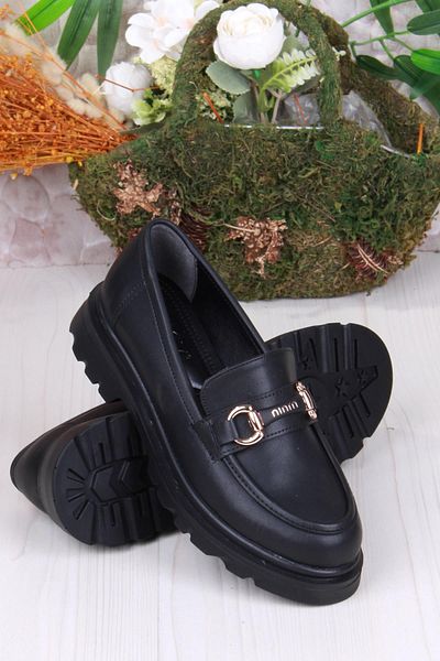 fort 35809 Black Skin Buckle Detailed Comfortable Loafer Women's Shoes