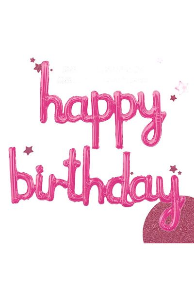 Flippy Set Baloane, , Model Happy Birthday, 45x85 Cm, 45x124cm, Baloane Party, , Roz