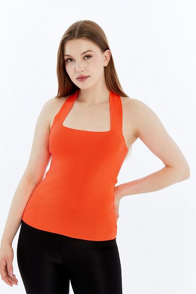 MA ananas Halter Neck Fitted/Fitted Stretchy Blouse